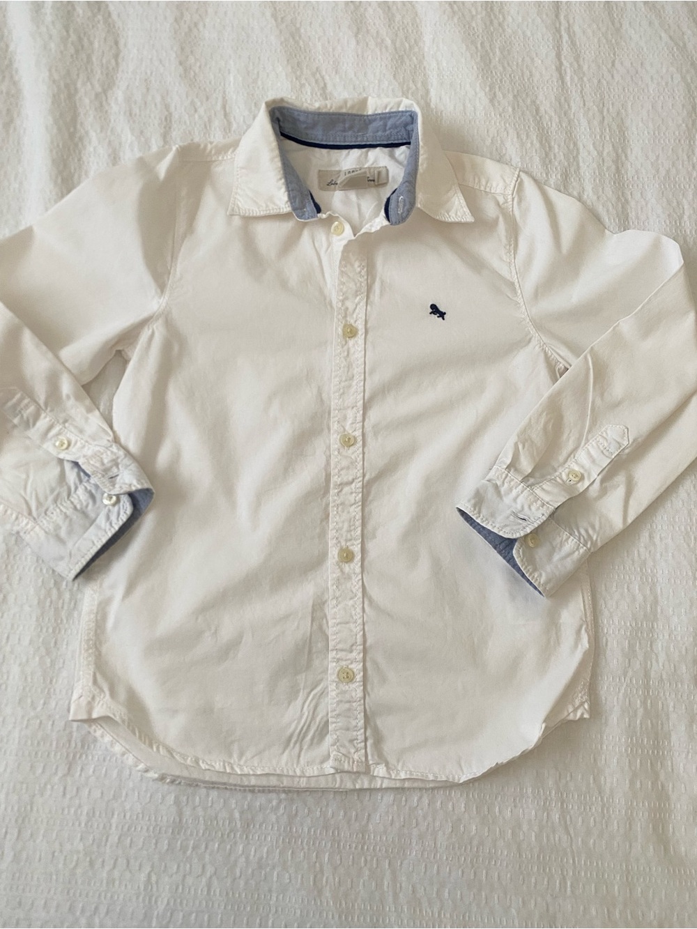 H&M White Button-Down Shirt with Blue Trim